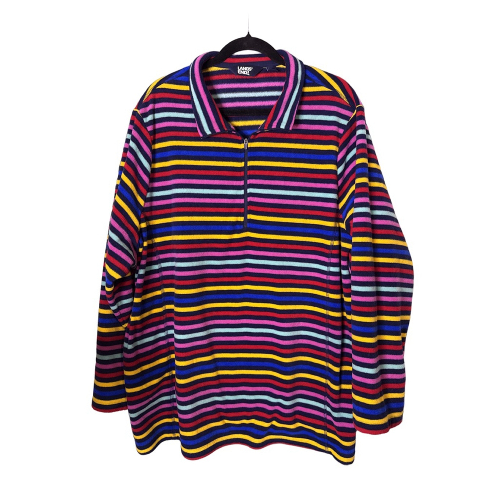 Lands’ End Quarter Zip Fleece Sweatshirt Multicolor Striped Size 3X 24W